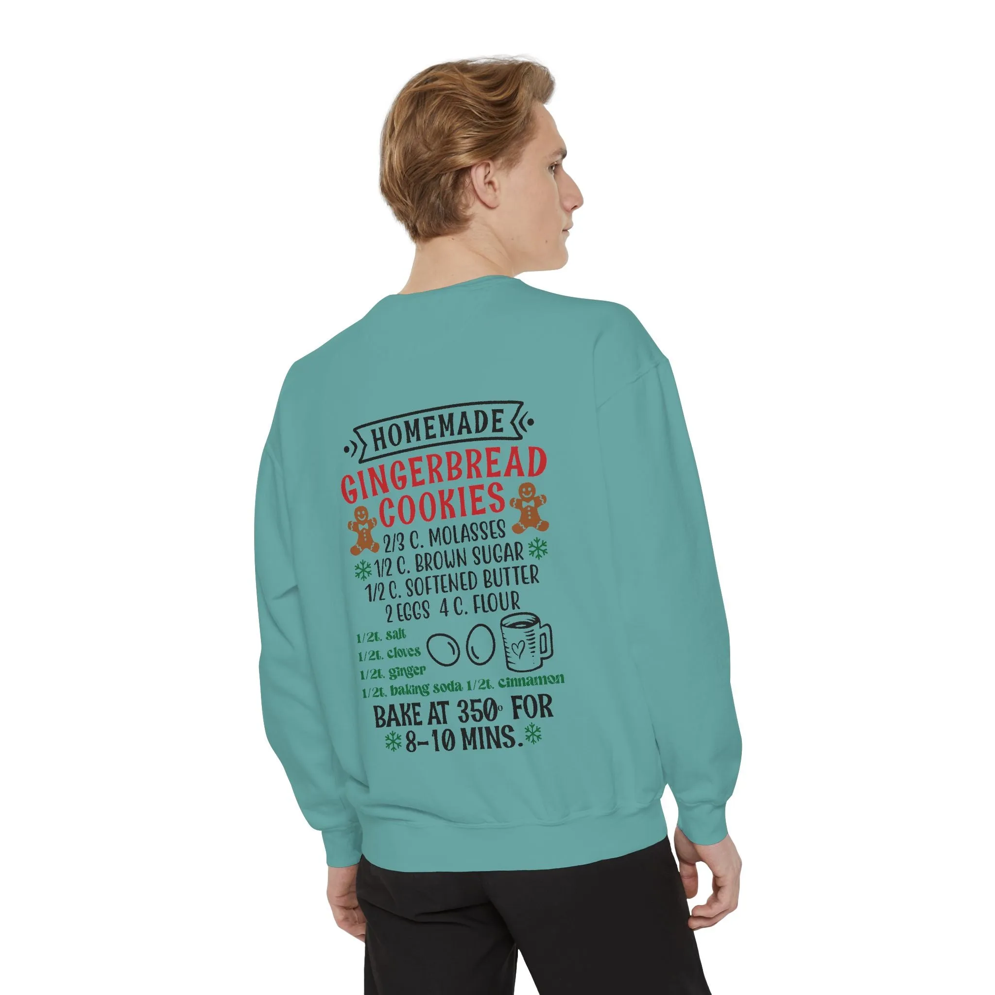 Recipe on Back Sweatshirt, Gingerbread Christmas Recipe Crewneck, Sugar Cookie Recipe Shirt, Trending Unisex Christmas Garment-Dyed Sweatshirt