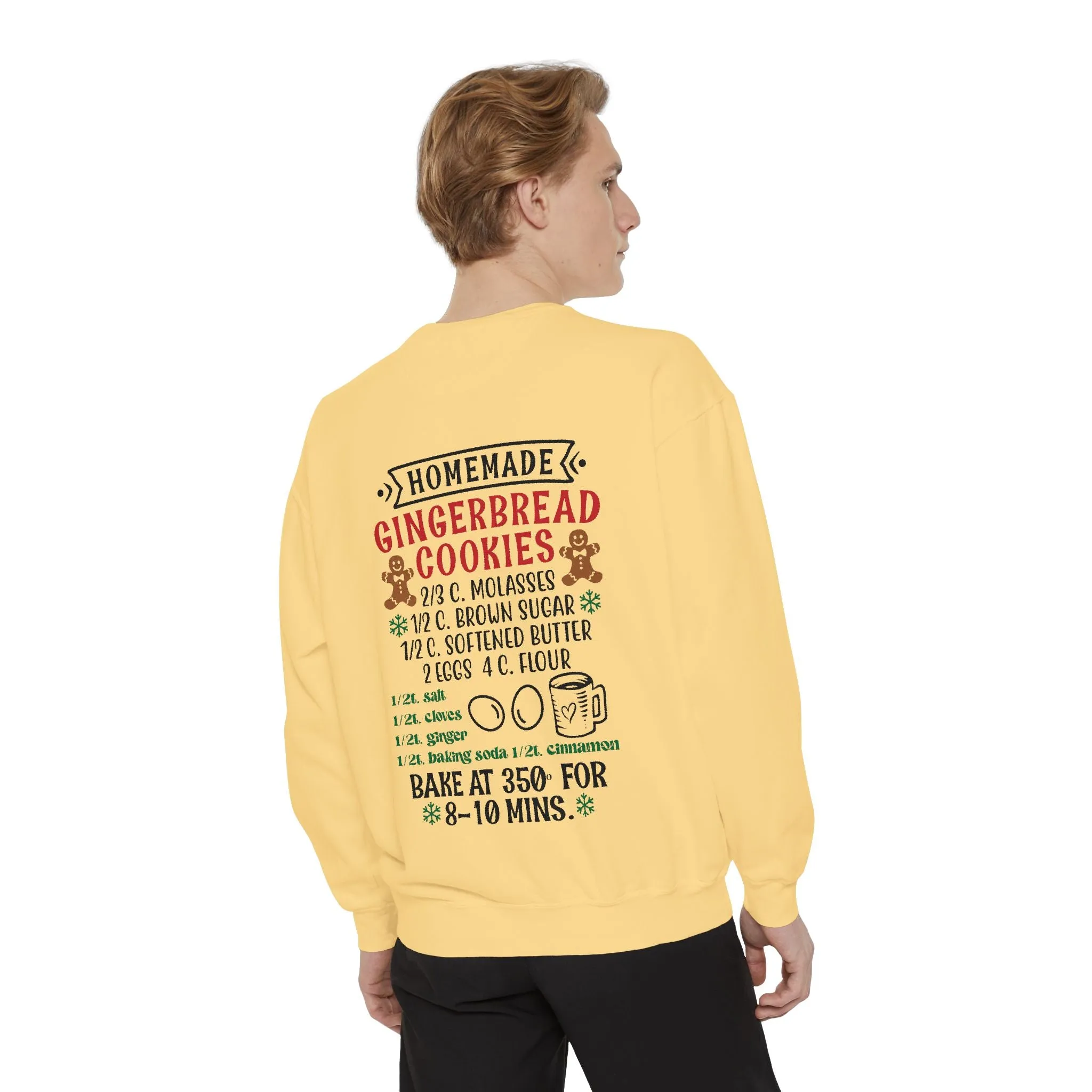 Recipe on Back Sweatshirt, Gingerbread Christmas Recipe Crewneck, Sugar Cookie Recipe Shirt, Trending Unisex Christmas Garment-Dyed Sweatshirt