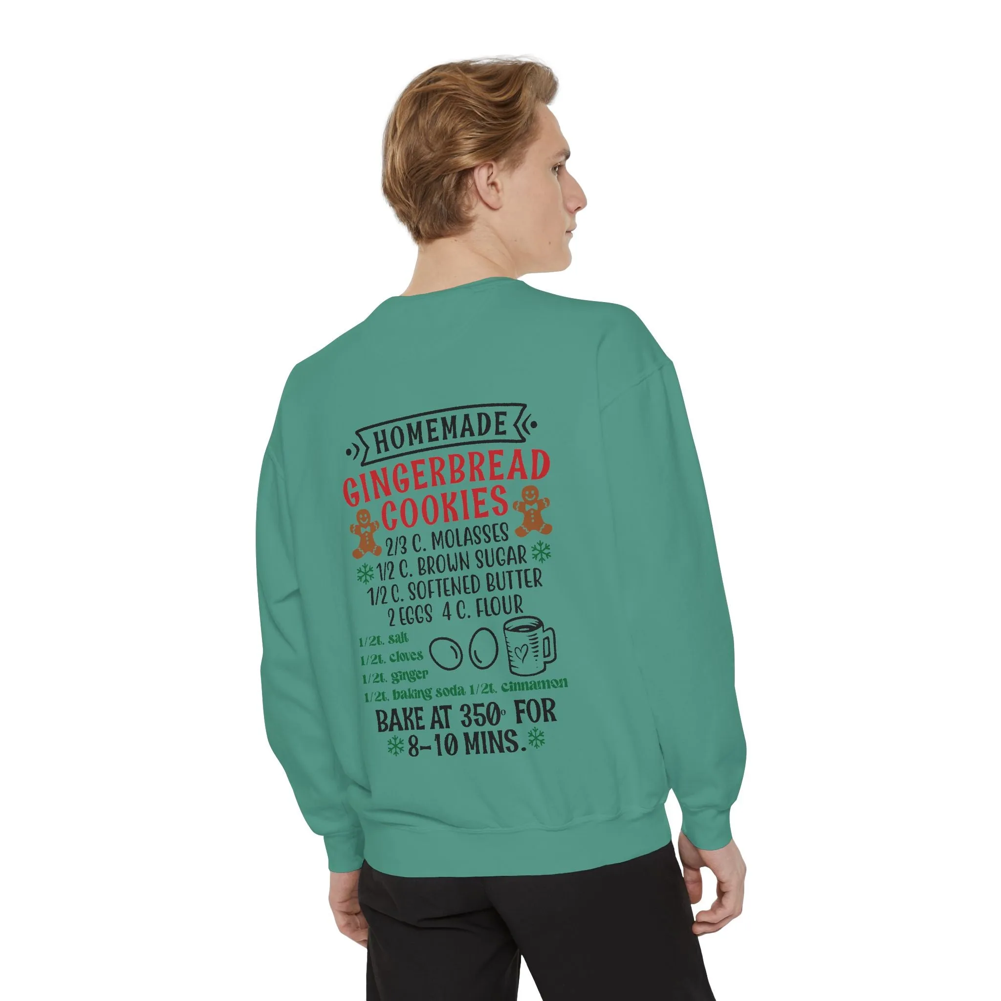 Recipe on Back Sweatshirt, Gingerbread Christmas Recipe Crewneck, Sugar Cookie Recipe Shirt, Trending Unisex Christmas Garment-Dyed Sweatshirt
