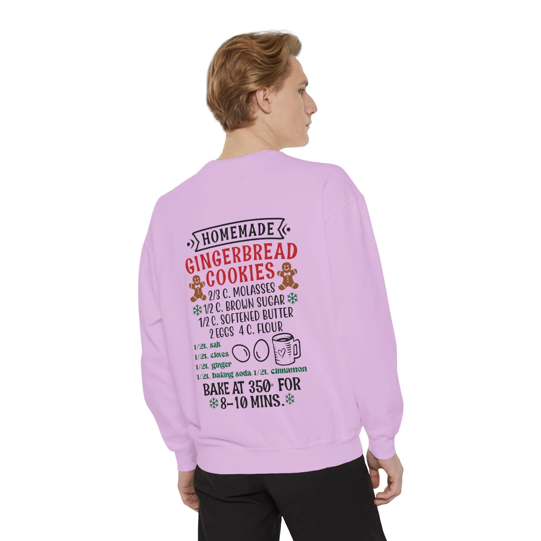 Recipe on Back Sweatshirt, Gingerbread Christmas Recipe Crewneck, Sugar Cookie Recipe Shirt, Trending Unisex Christmas Garment-Dyed Sweatshirt