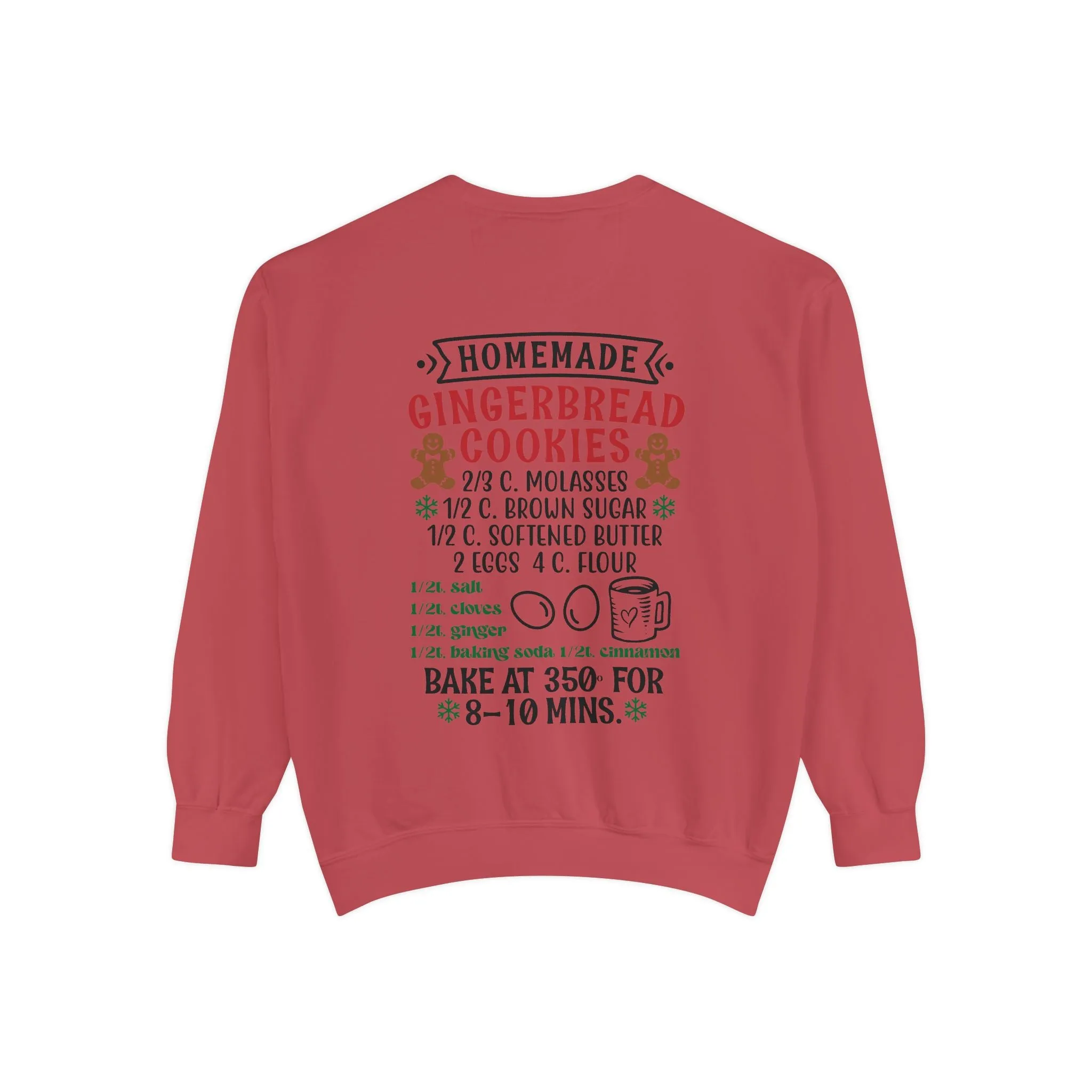 Recipe on Back Sweatshirt, Gingerbread Christmas Recipe Crewneck, Sugar Cookie Recipe Shirt, Trending Unisex Christmas Garment-Dyed Sweatshirt