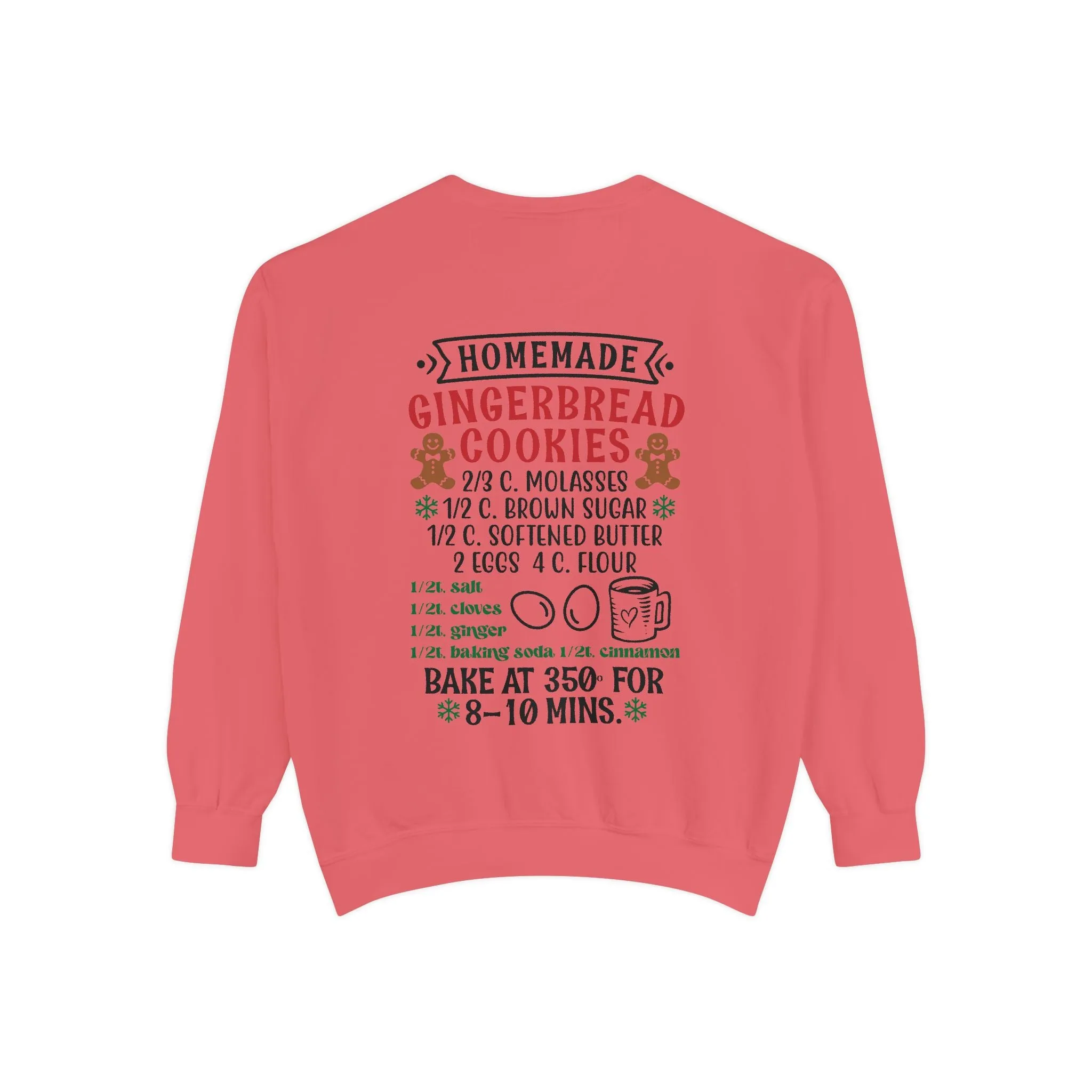 Recipe on Back Sweatshirt, Gingerbread Christmas Recipe Crewneck, Sugar Cookie Recipe Shirt, Trending Unisex Christmas Garment-Dyed Sweatshirt