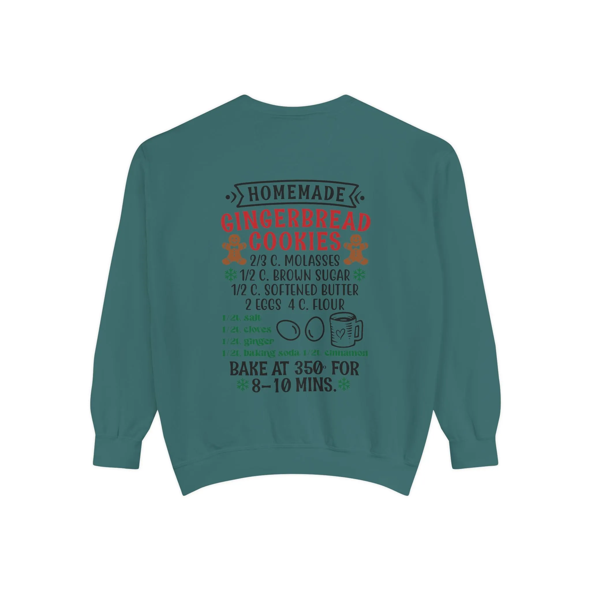 Recipe on Back Sweatshirt, Gingerbread Christmas Recipe Crewneck, Sugar Cookie Recipe Shirt, Trending Unisex Christmas Garment-Dyed Sweatshirt
