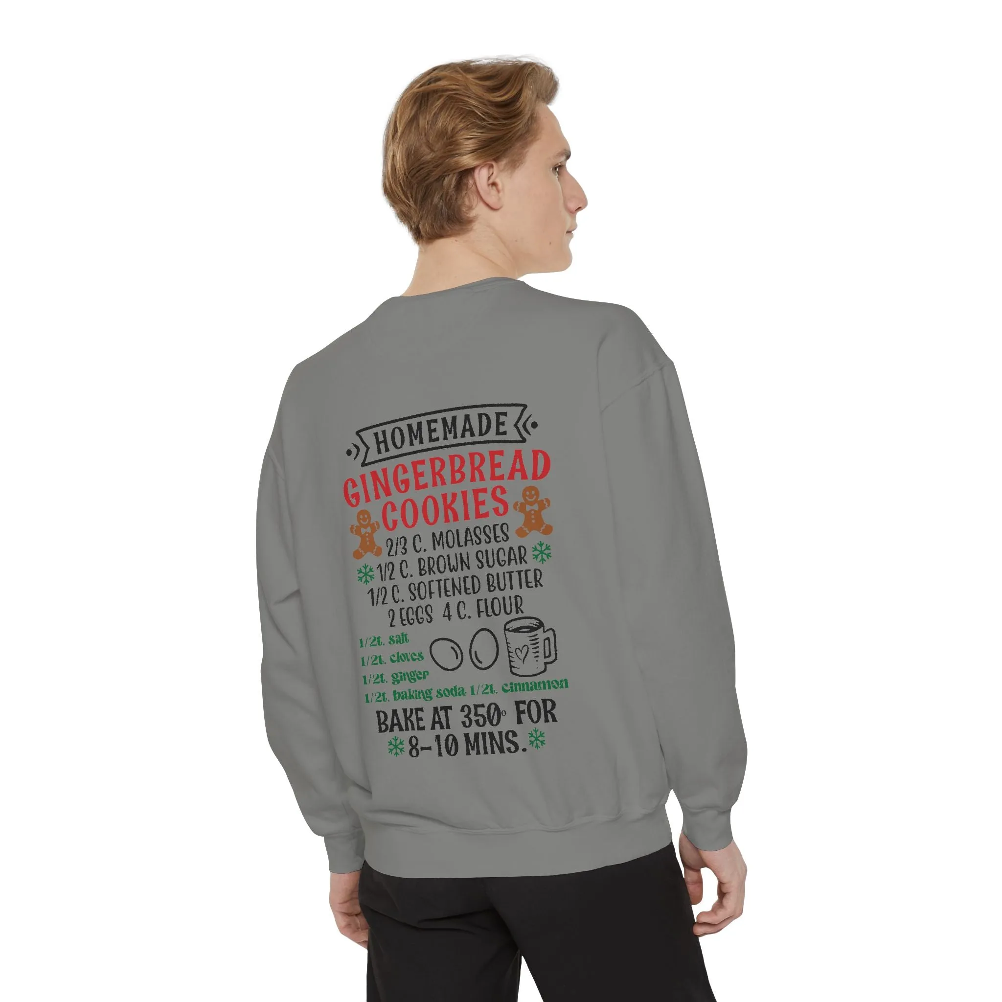 Recipe on Back Sweatshirt, Gingerbread Christmas Recipe Crewneck, Sugar Cookie Recipe Shirt, Trending Unisex Christmas Garment-Dyed Sweatshirt