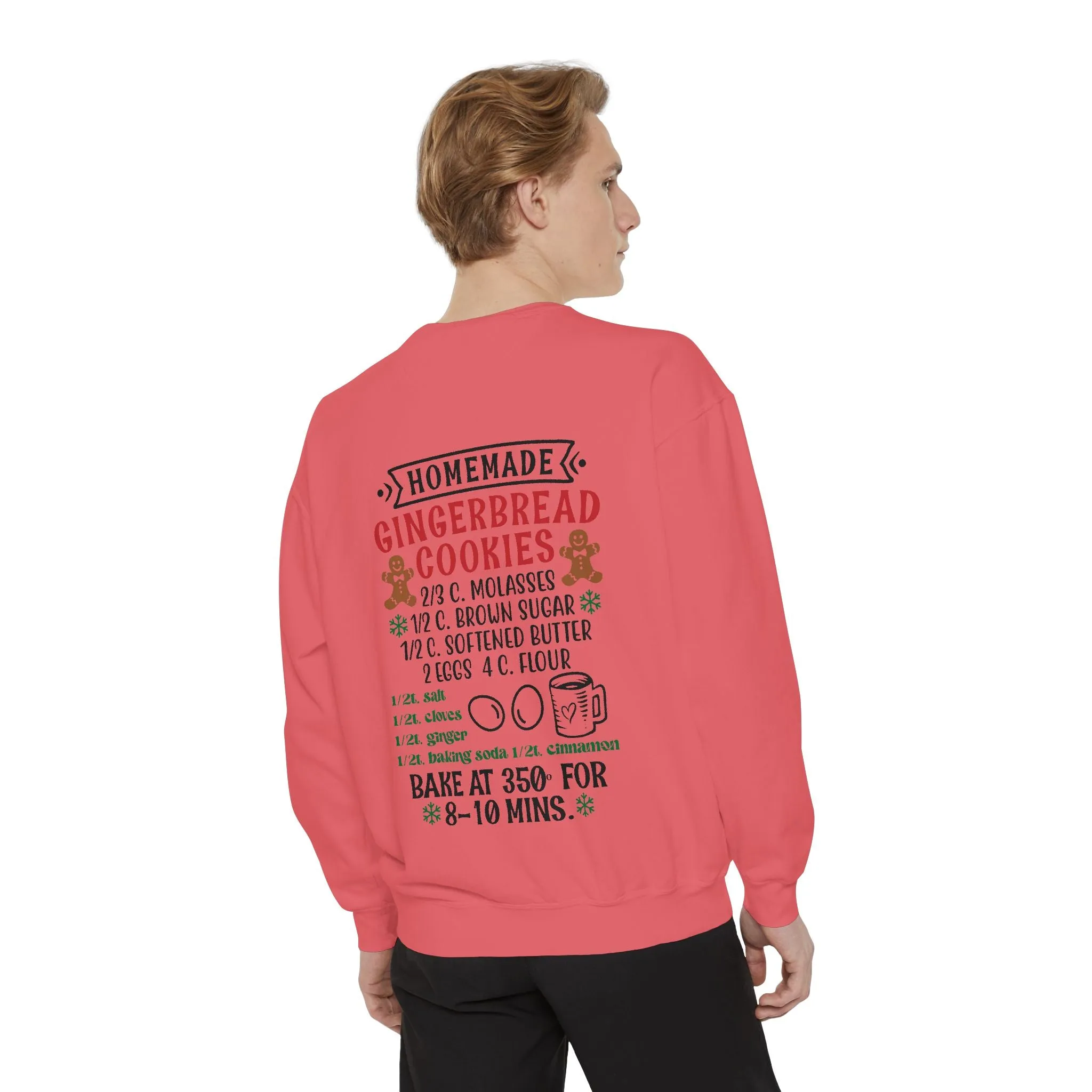 Recipe on Back Sweatshirt, Gingerbread Christmas Recipe Crewneck, Sugar Cookie Recipe Shirt, Trending Unisex Christmas Garment-Dyed Sweatshirt