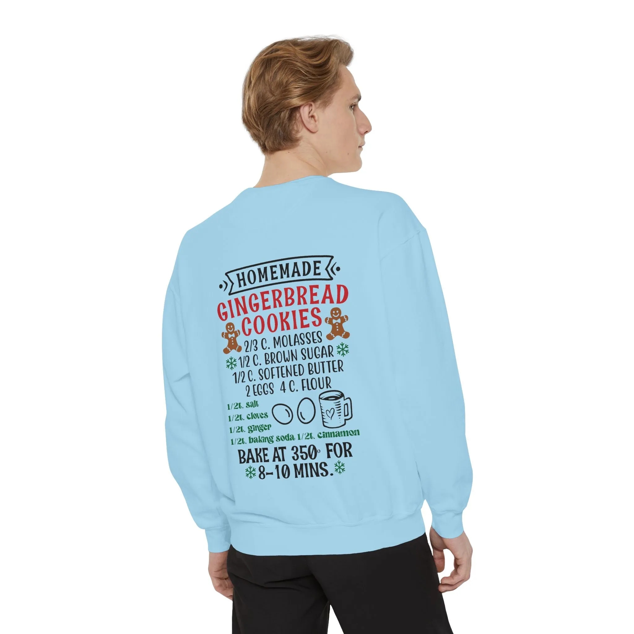 Recipe on Back Sweatshirt, Gingerbread Christmas Recipe Crewneck, Sugar Cookie Recipe Shirt, Trending Unisex Christmas Garment-Dyed Sweatshirt