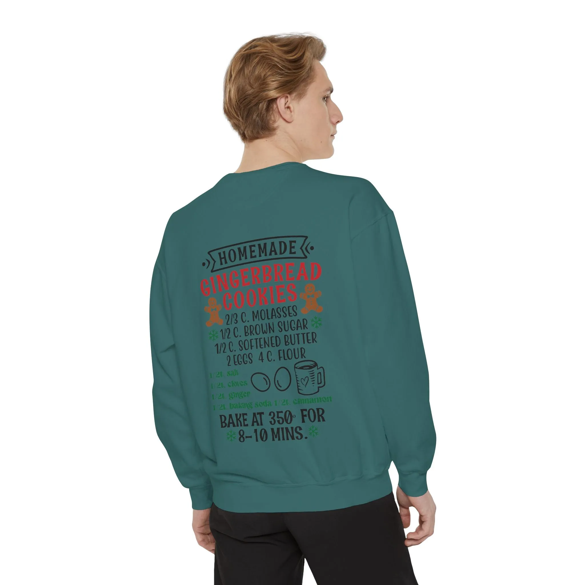Recipe on Back Sweatshirt, Gingerbread Christmas Recipe Crewneck, Sugar Cookie Recipe Shirt, Trending Unisex Christmas Garment-Dyed Sweatshirt