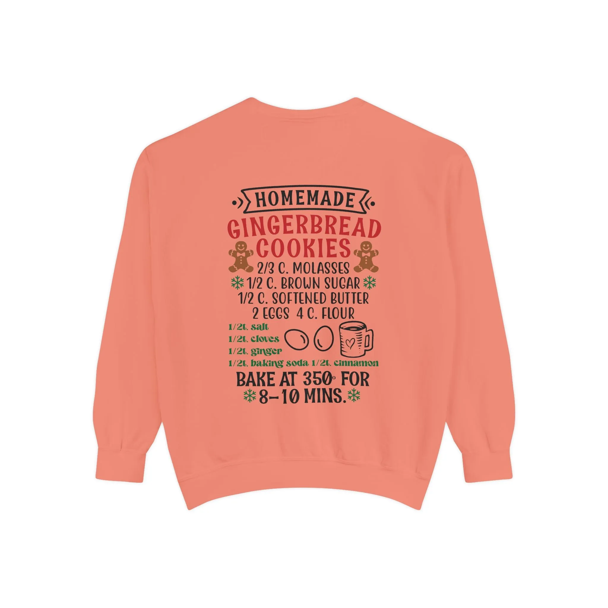 Recipe on Back Sweatshirt, Gingerbread Christmas Recipe Crewneck, Sugar Cookie Recipe Shirt, Trending Unisex Christmas Garment-Dyed Sweatshirt