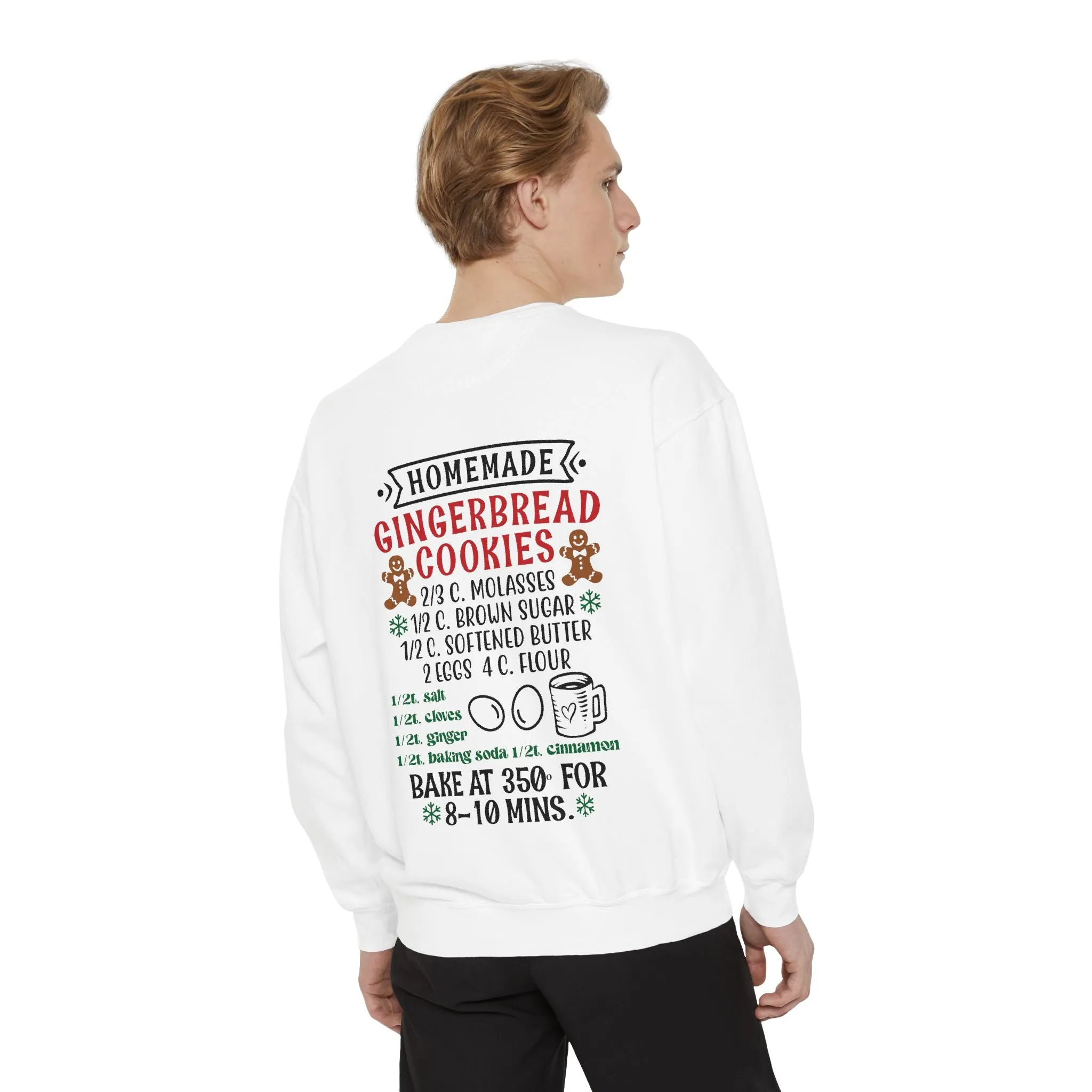 Recipe on Back Sweatshirt, Gingerbread Christmas Recipe Crewneck, Sugar Cookie Recipe Shirt, Trending Unisex Christmas Garment-Dyed Sweatshirt