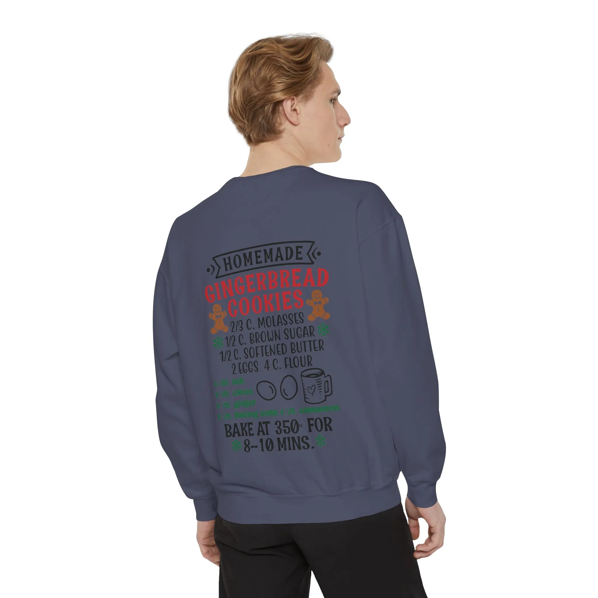 Recipe on Back Sweatshirt, Gingerbread Christmas Recipe Crewneck, Sugar Cookie Recipe Shirt, Trending Unisex Christmas Garment-Dyed Sweatshirt