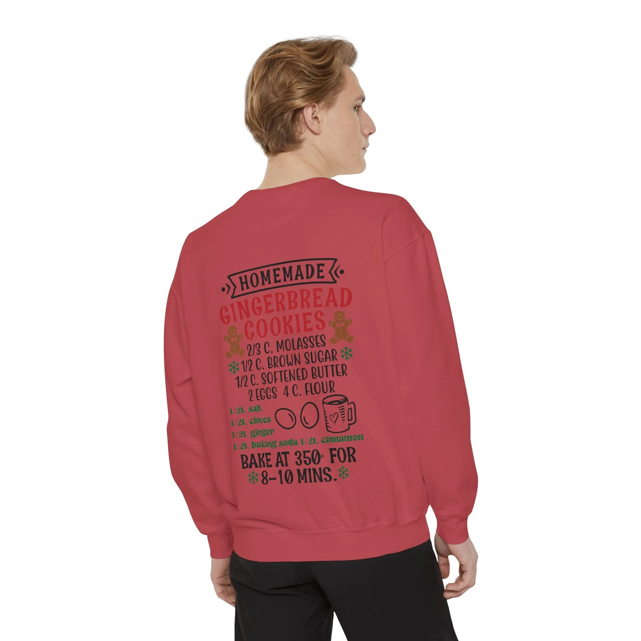 Recipe on Back Sweatshirt, Gingerbread Christmas Recipe Crewneck, Sugar Cookie Recipe Shirt, Trending Unisex Christmas Garment-Dyed Sweatshirt
