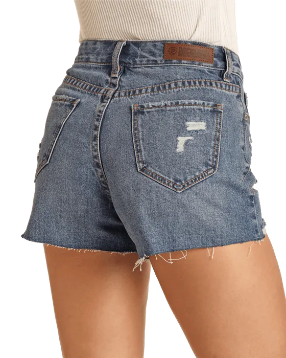 Rock & Roll Cowgirl Women's Medium Wash Ripped Jean Shorts RRWD68R0VB
