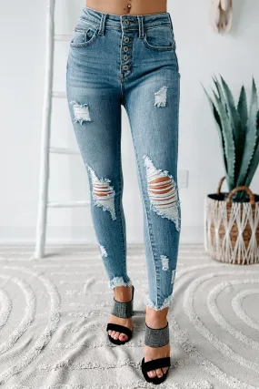 She's Bad High Rise Button-Fly Distressed Skinny Jeans (Light)