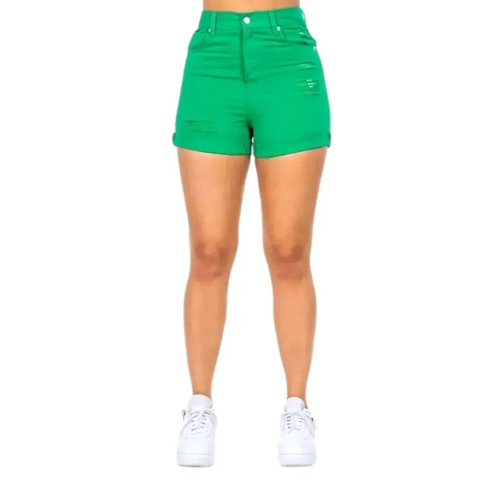 Skinny color women's jean shorts