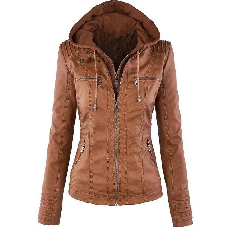 Solid Leather Jacket For Women's- Glamzlife