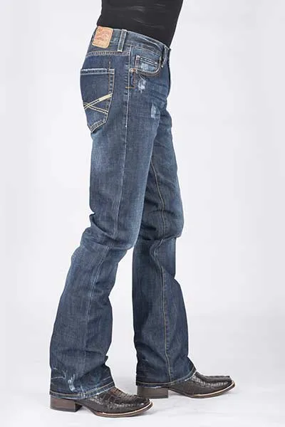 Stetson Mens Blue Cotton Blend Destruction Dark Wash Bootcut Rocks Jeans Style 11-004-1014-3000