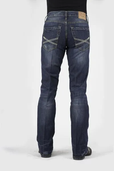 Stetson Mens Blue Cotton Blend Destruction Dark Wash Bootcut Rocks Jeans Style 11-004-1014-3000