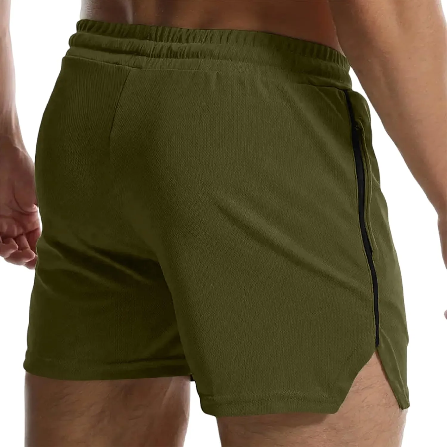 Summer Gym Shorts Men Stretchy Quick-Dry Breathable Athletic Shorts Comfy Mesh Side Slit Running Pants with Pockets