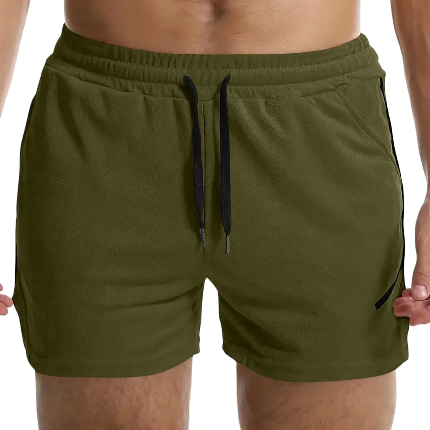 Summer Gym Shorts Men Stretchy Quick-Dry Breathable Athletic Shorts Comfy Mesh Side Slit Running Pants with Pockets