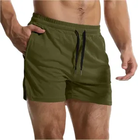 Summer Gym Shorts Men Stretchy Quick-Dry Breathable Athletic Shorts Comfy Mesh Side Slit Running Pants with Pockets