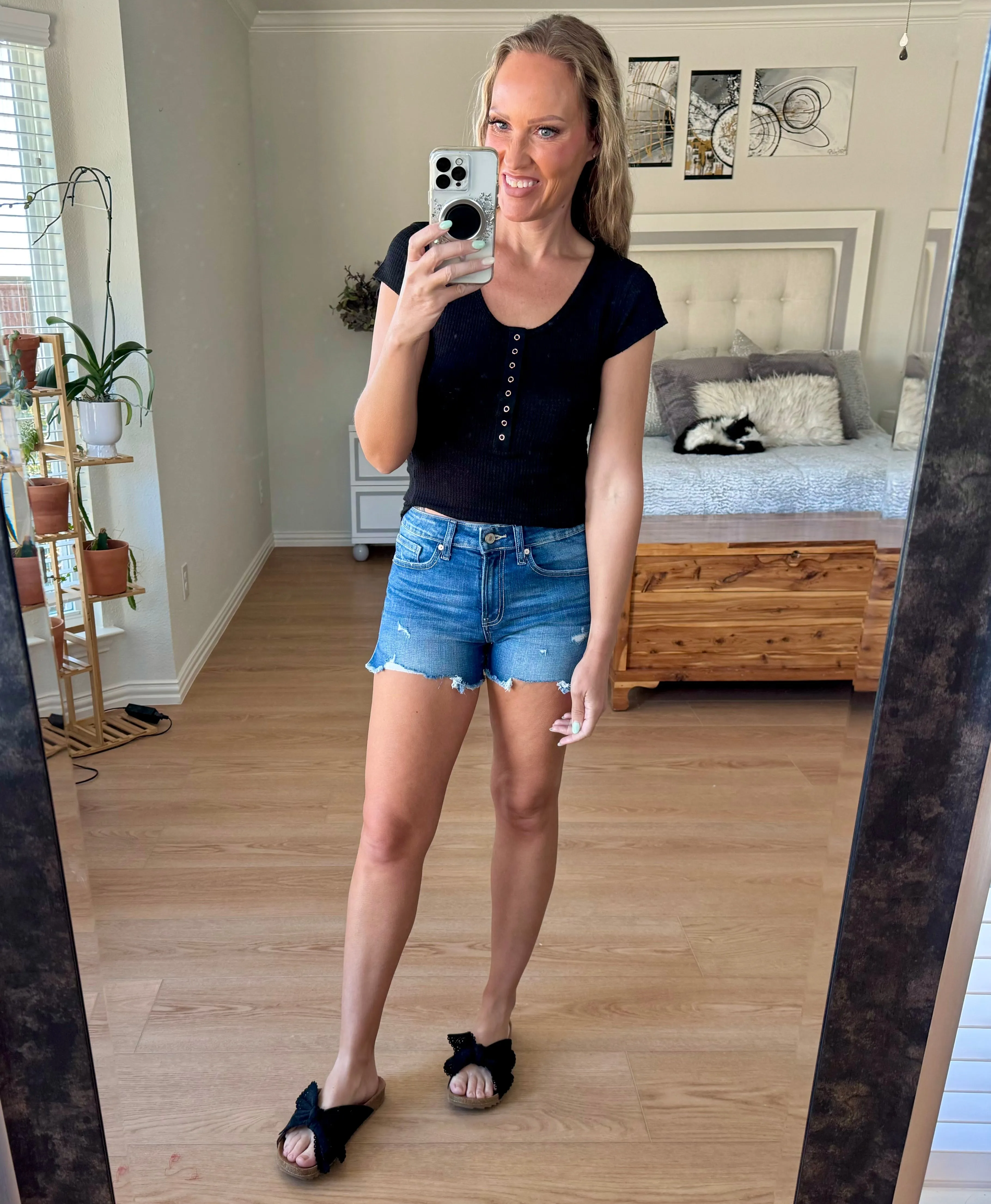 Tania Raw Hem Side Slit Zenana Denim Shorts