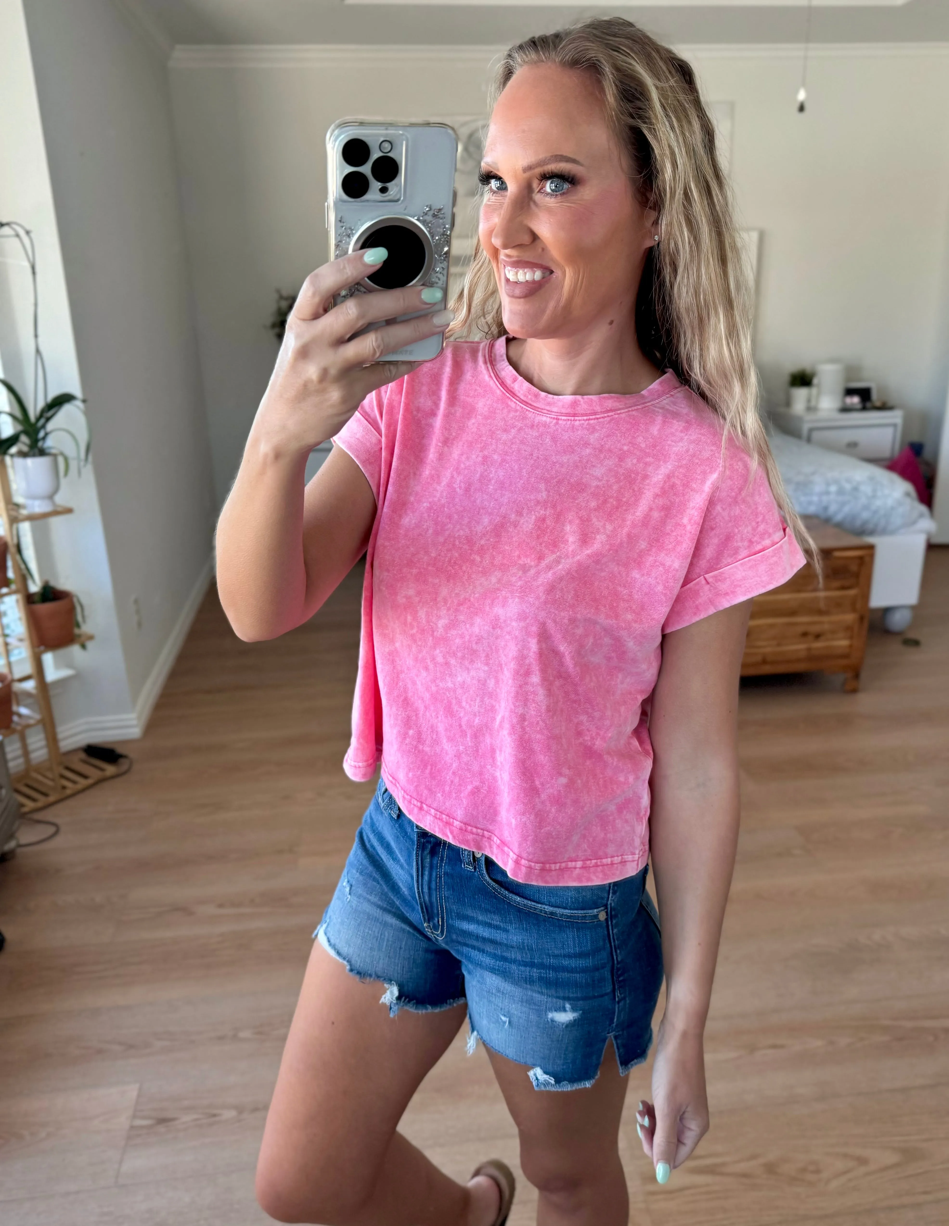 Tania Raw Hem Side Slit Zenana Denim Shorts
