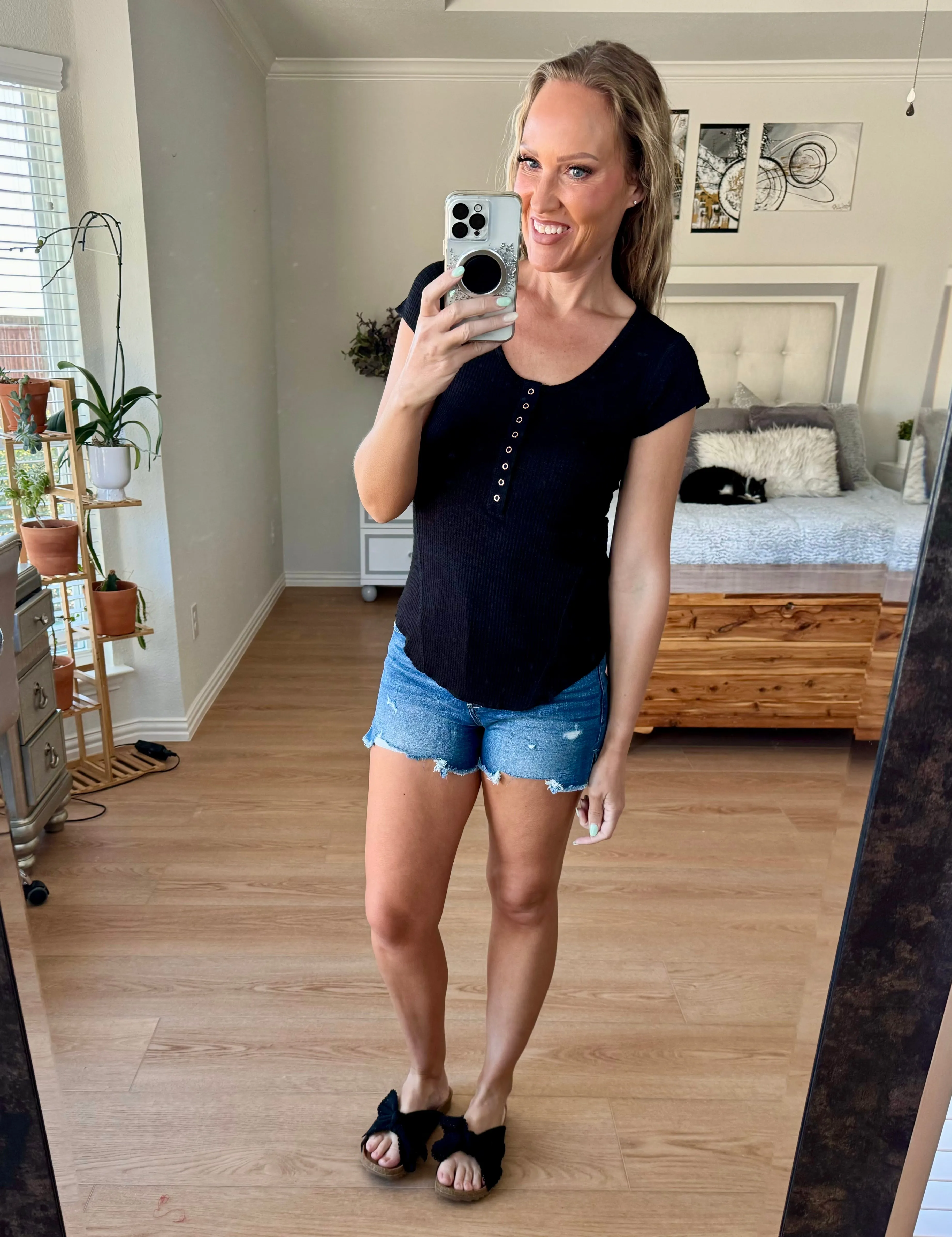 Tania Raw Hem Side Slit Zenana Denim Shorts