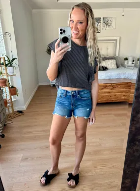 Tania Raw Hem Side Slit Zenana Denim Shorts