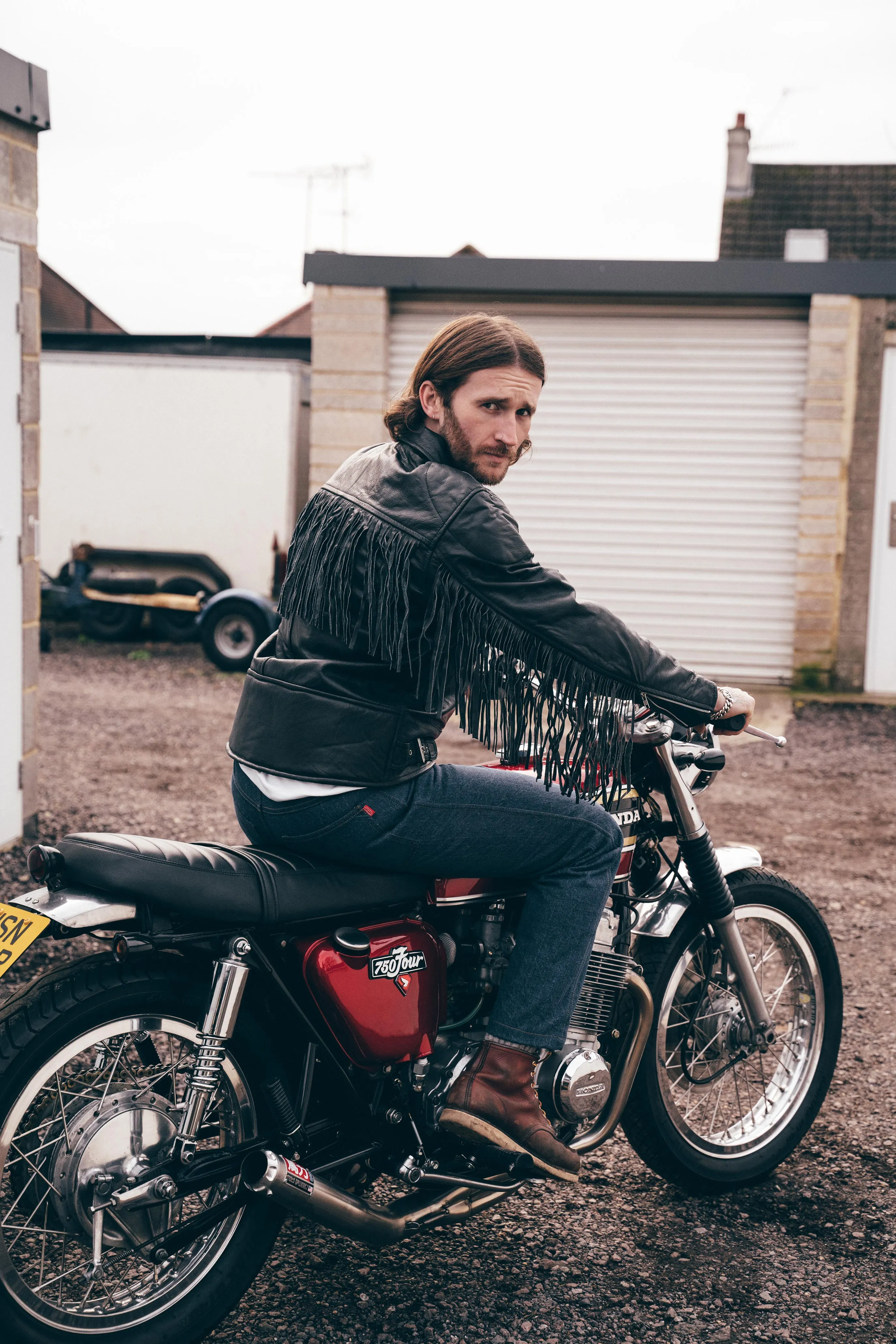 Tasselled Chopper Black Leather Motorcycle Jacket