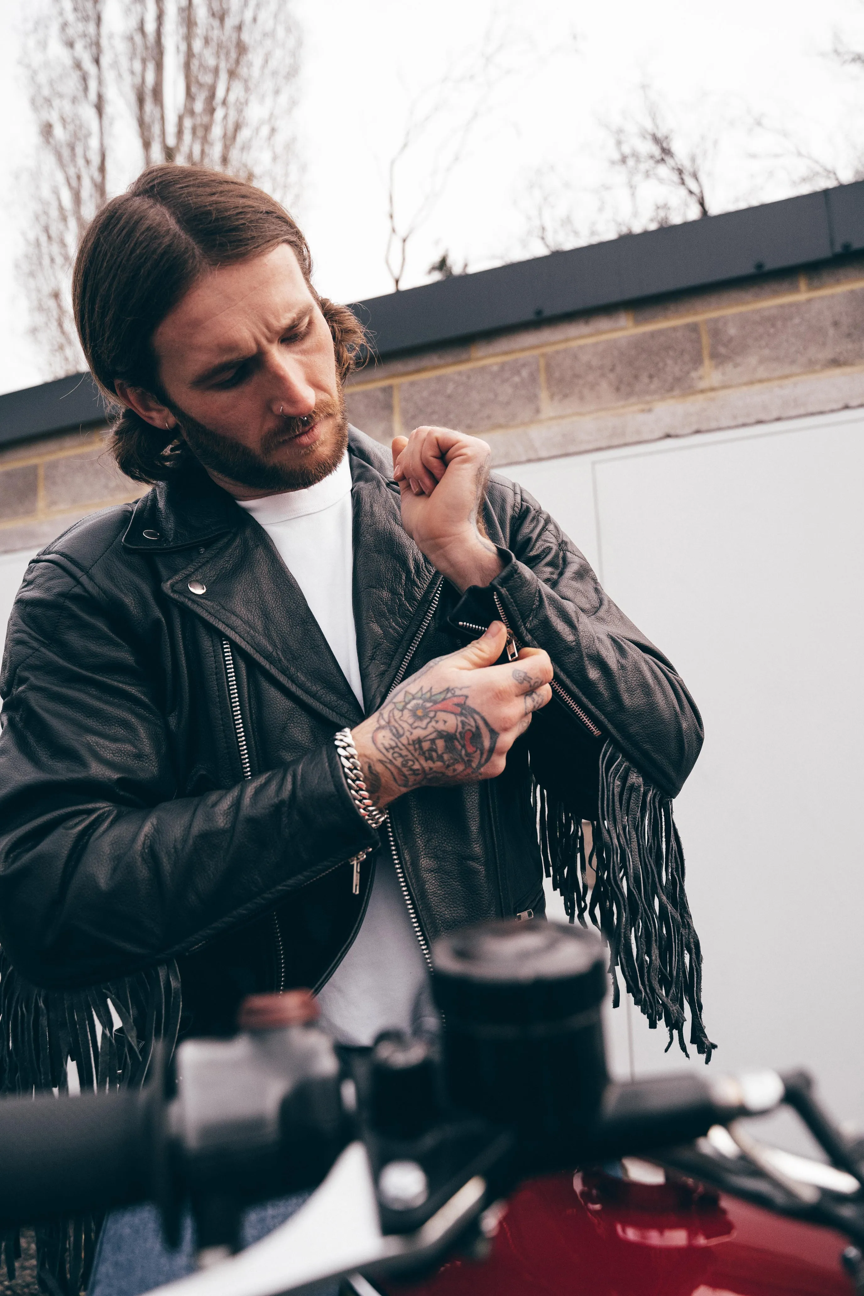 Tasselled Chopper Black Leather Motorcycle Jacket