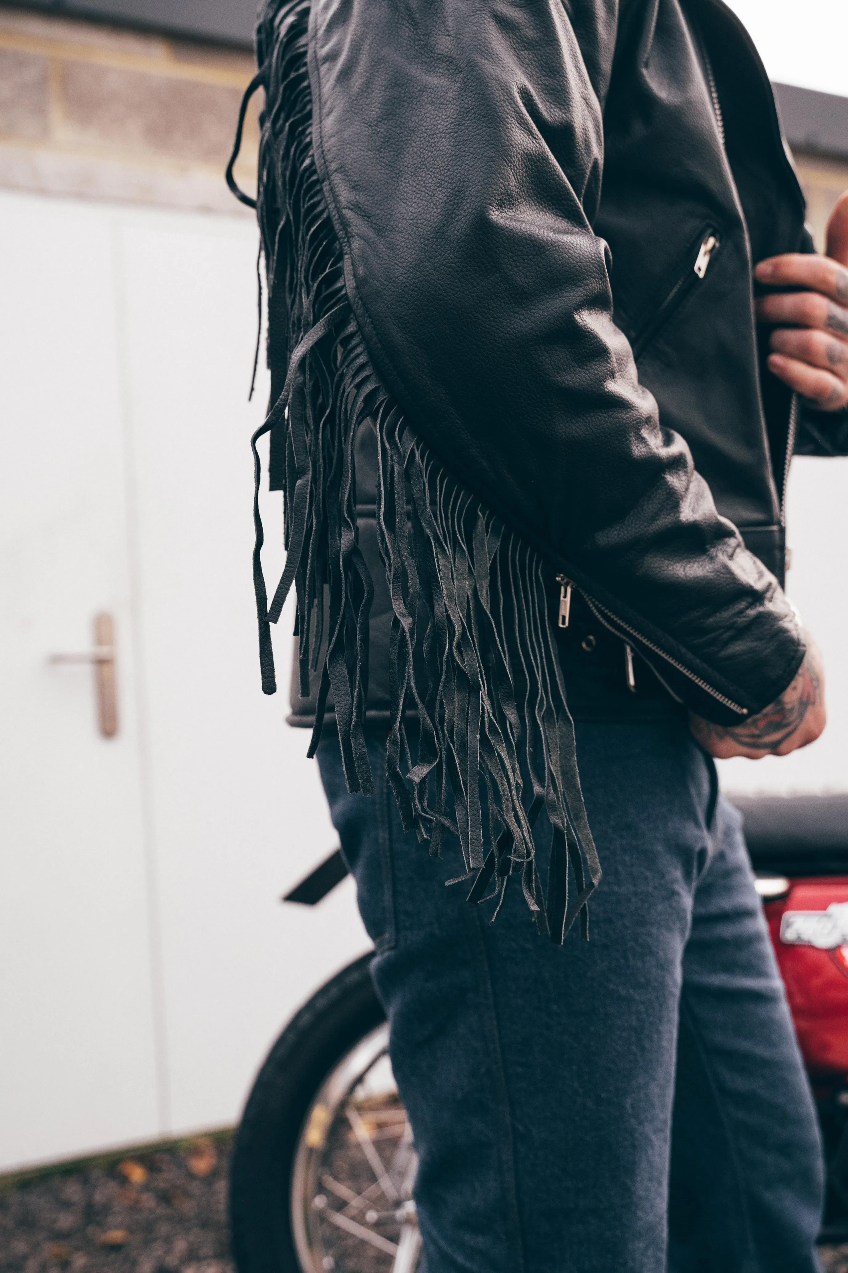 Tasselled Chopper Black Leather Motorcycle Jacket
