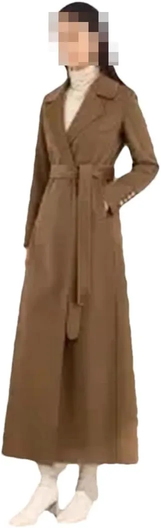 Vsadsau Women's Mid-Length Cashmere Wool Coat Autumn Winter Solid Color Lapel Single-Breasted Coat