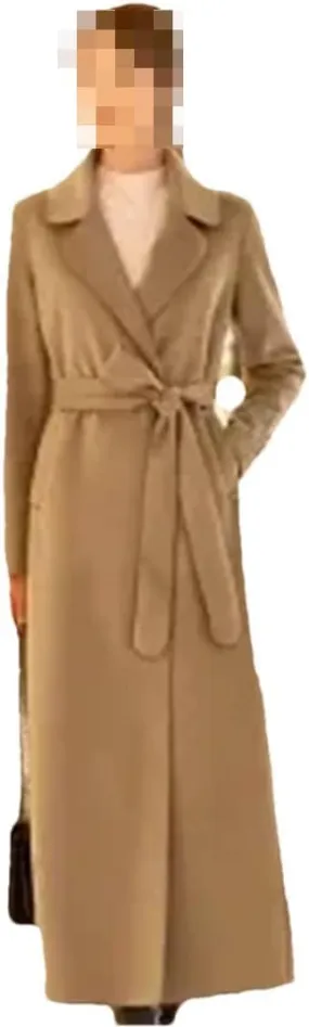 Vsadsau Women's Mid-Length Cashmere Wool Coat Autumn Winter Solid Color Lapel Single-Breasted Coat