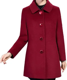 Vsadsau Women's Wool Blend Coat Single Breasted Autumn Winter Lapel Solid Color Long Sleeve Jacket