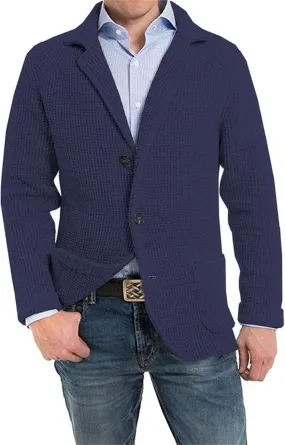 Wankang Mens Cardigan Sweaters Shawl Collar Button Down Knit Blazer Jacket Knitwear Causal Open Front Winter Outwear for Men