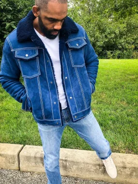 Warm Winter Denim Style Button-Up Sheepskin Jacket Style #3610