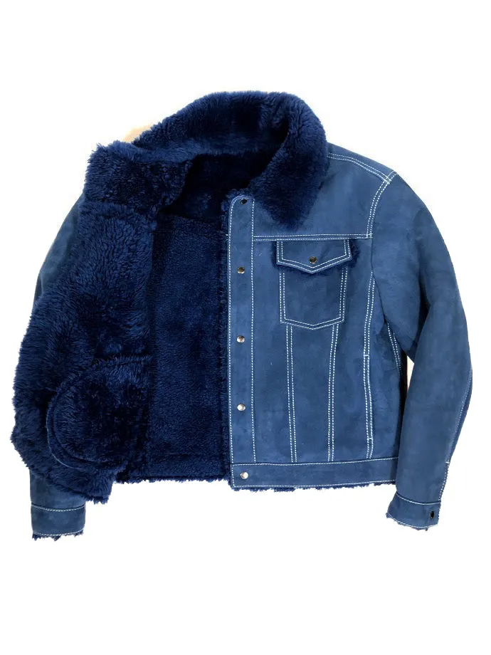 Warm Winter Denim Style Button-Up Sheepskin Jacket Style #3610
