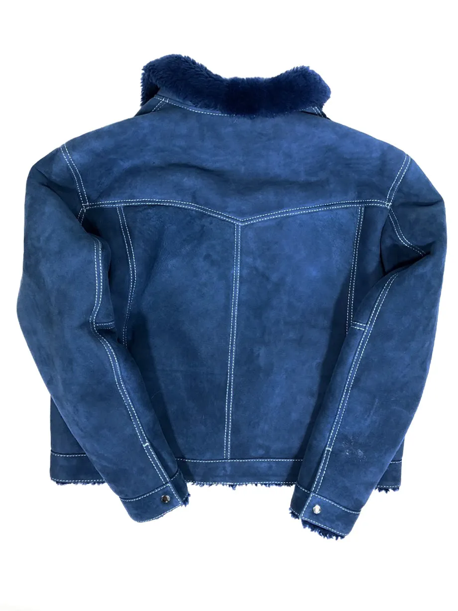 Warm Winter Denim Style Button-Up Sheepskin Jacket Style #3610