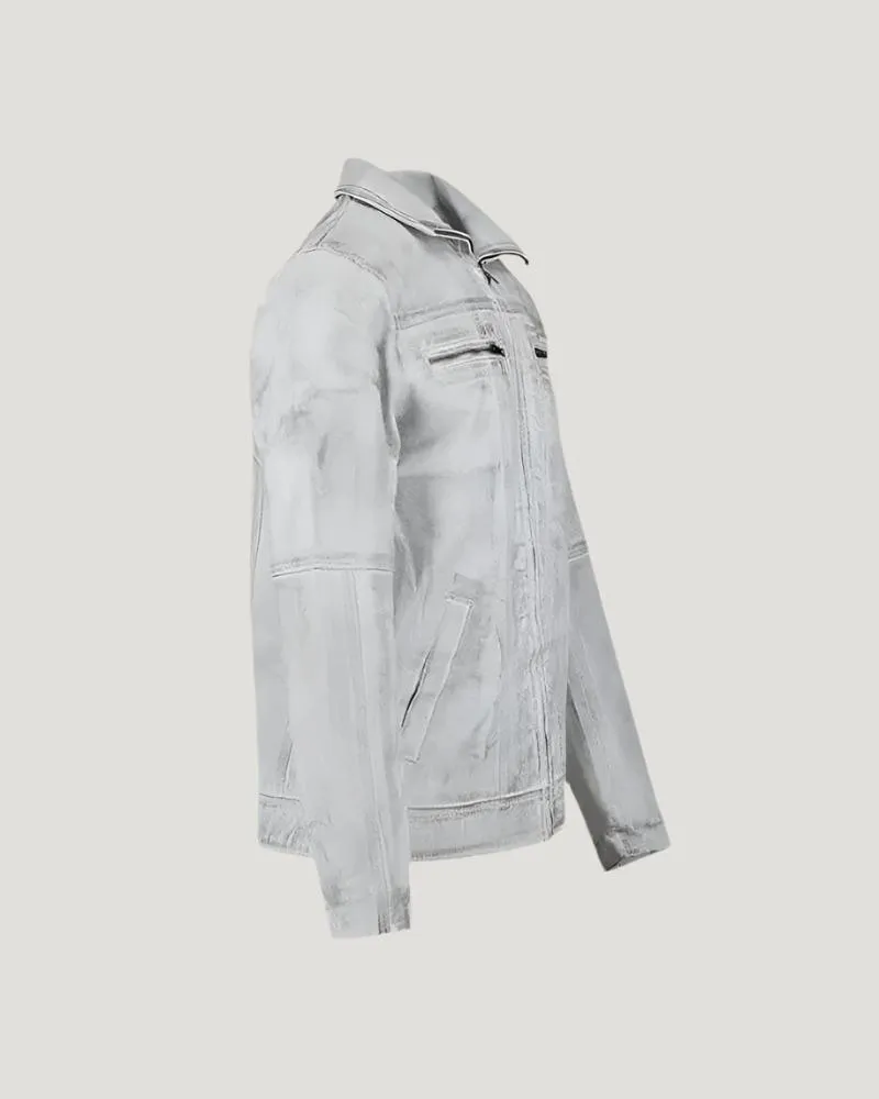 White Wax Leather Biker Jacket