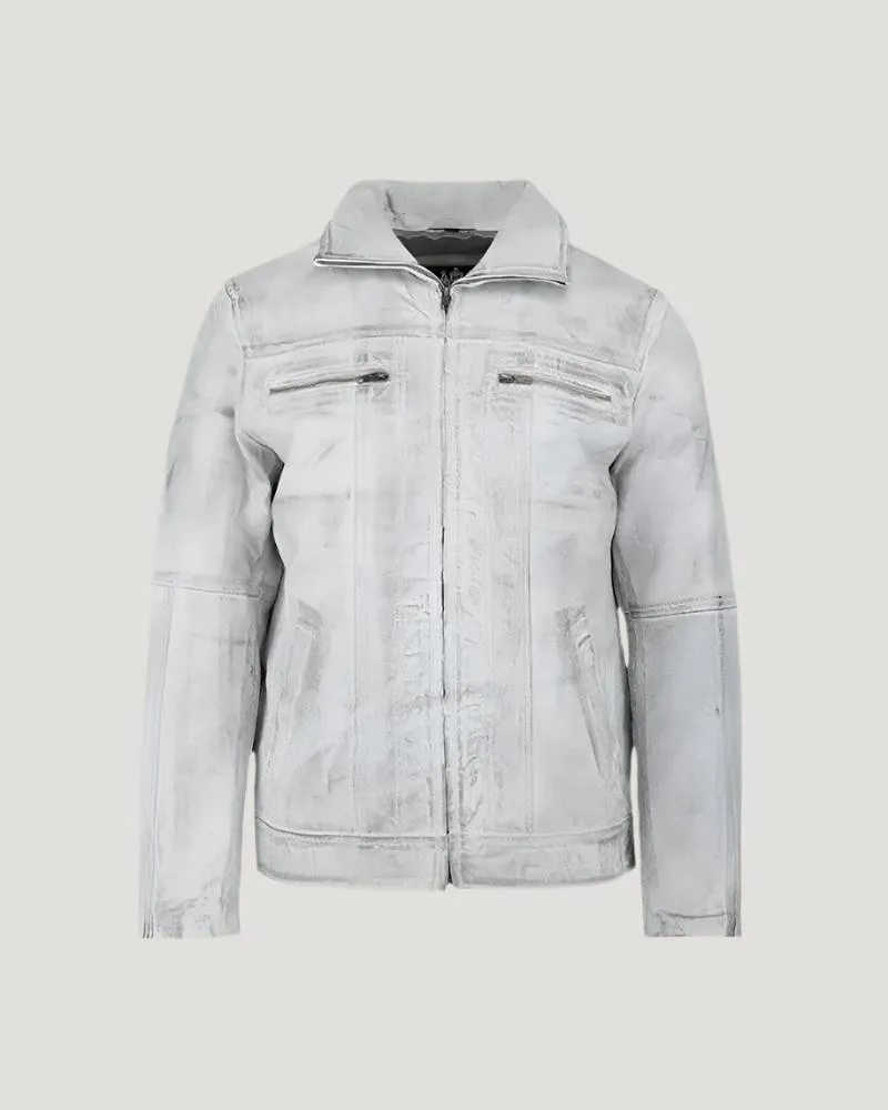 White Wax Leather Biker Jacket