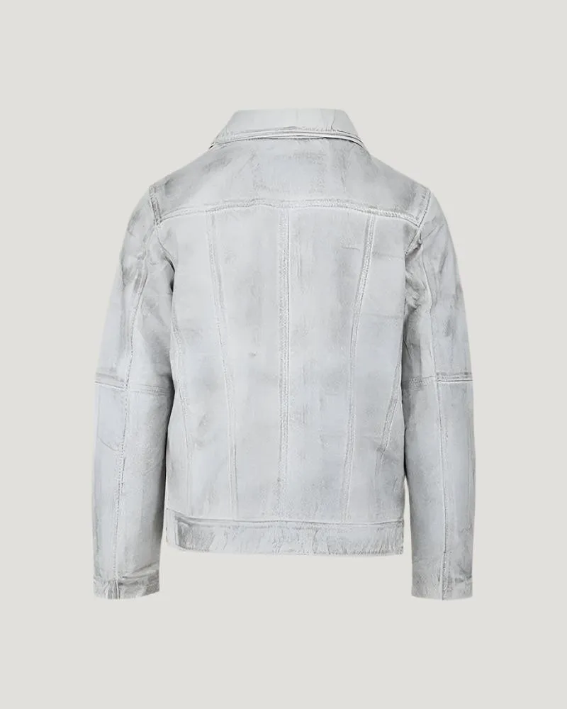 White Wax Leather Biker Jacket