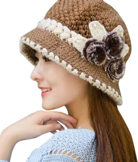 Winter Hats for Women with Ear Flaps Oversized Comfy Thermal Warm Cable Ribbed Knit Hat Pom Pom Visor Beanie Cap