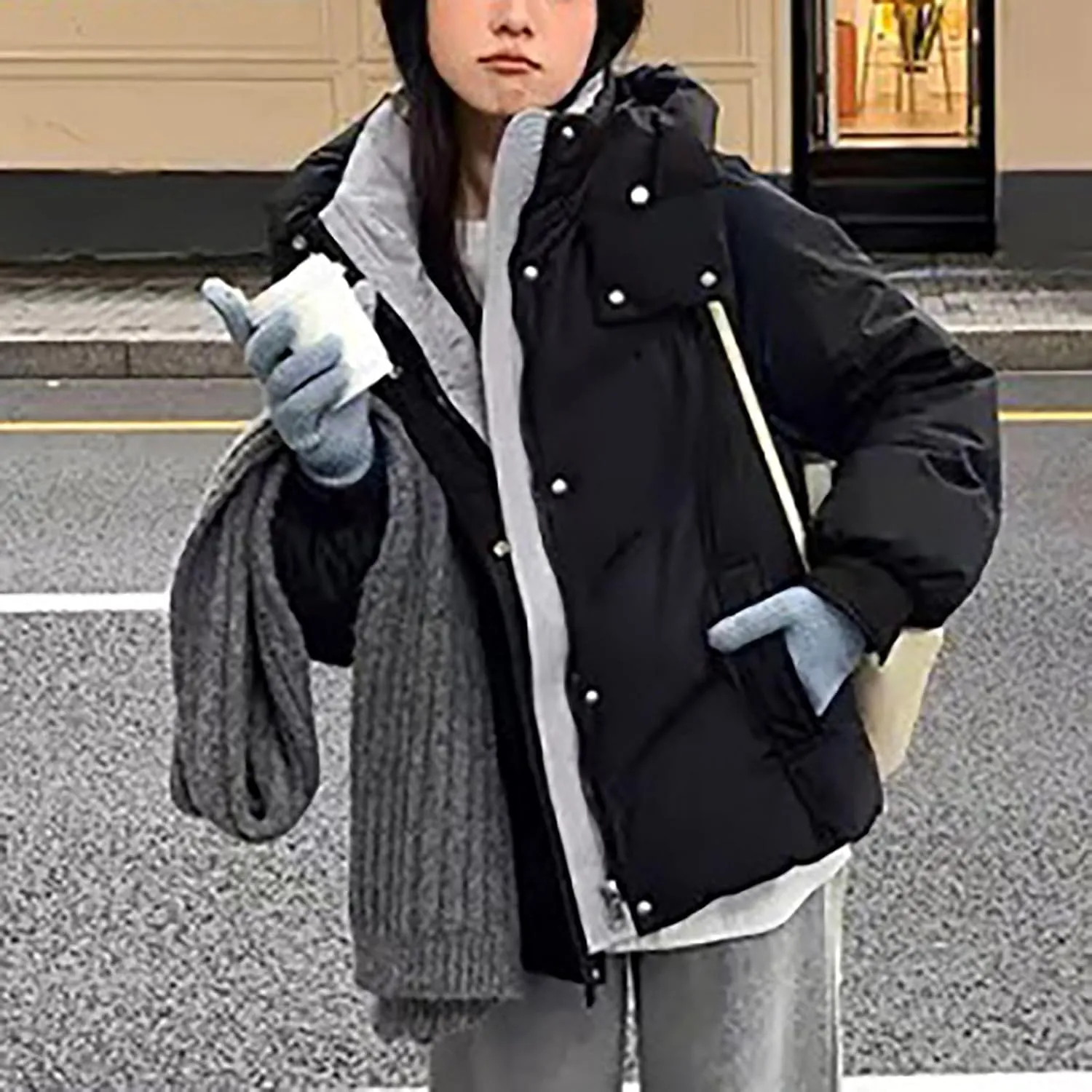 Winter Jackets for Women Warm Puffer Coats Fashion Lightweight Quilted Jackets Soild Down Outwear with Removable Hood