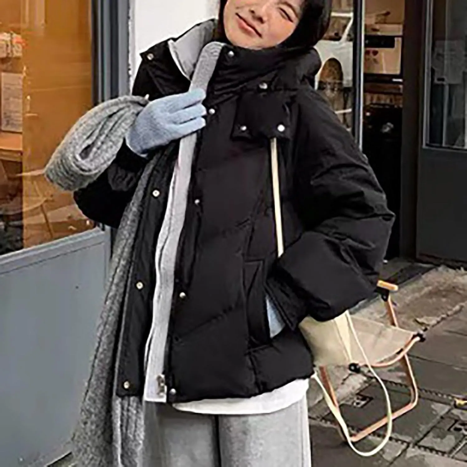 Winter Jackets for Women Warm Puffer Coats Fashion Lightweight Quilted Jackets Soild Down Outwear with Removable Hood