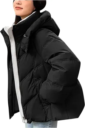 Winter Jackets for Women Warm Puffer Coats Fashion Lightweight Quilted Jackets Soild Down Outwear with Removable Hood