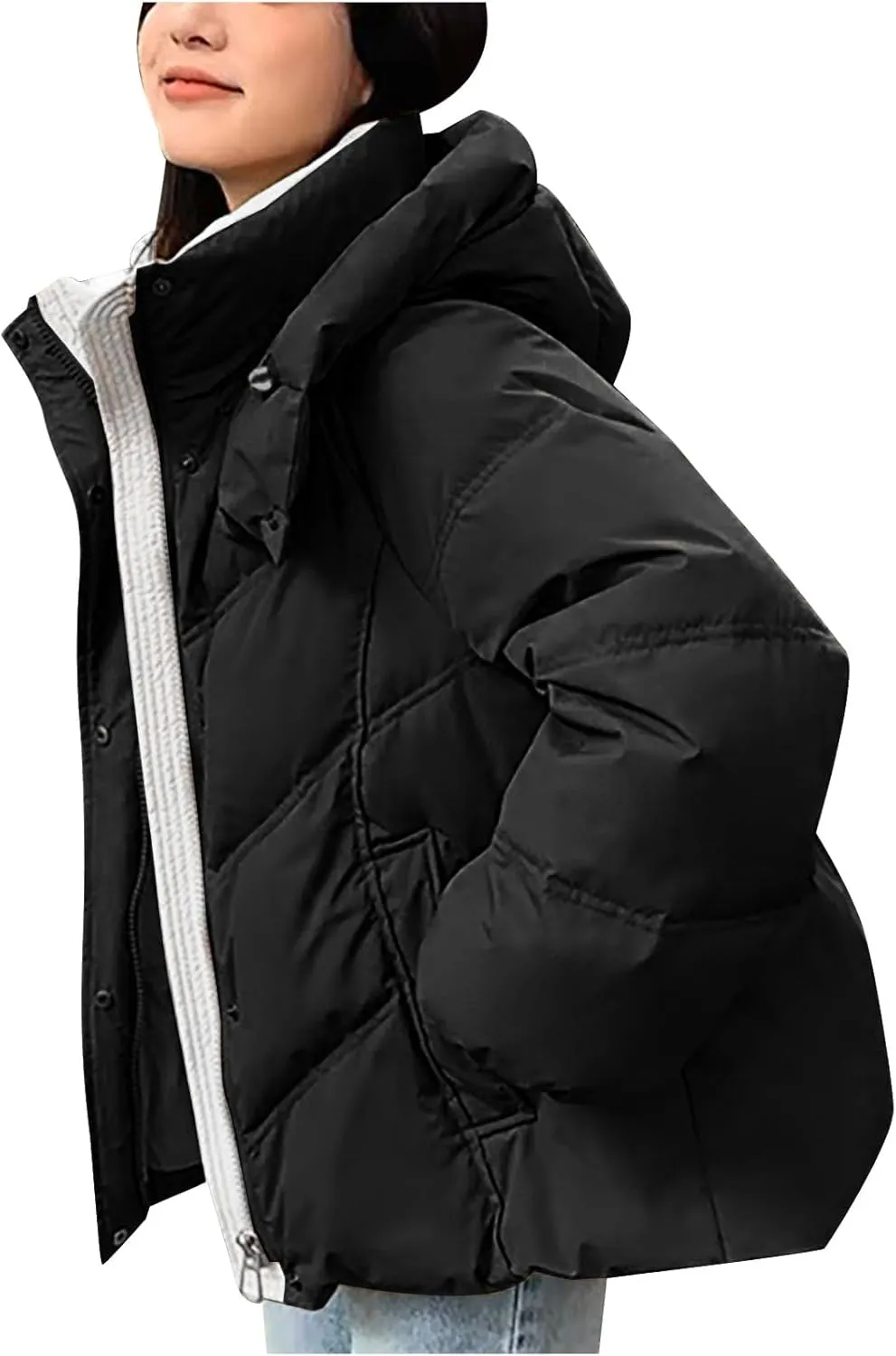 Winter Jackets for Women Warm Puffer Coats Fashion Lightweight Quilted Jackets Soild Down Outwear with Removable Hood