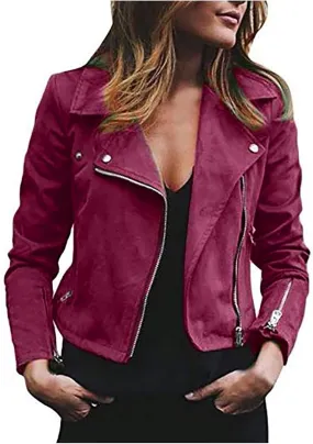 Women Faux Suede Jacket Cropped Motorcycle Jacket Faux Pu Leather Jacket Vintage Coat Plus Size Casual Zipper Jacket Women Faux Suede Jacket Cropped Motorcycle Jacket Faux Pu Leather Jacket Vintage Coat Plus Size Casual Zipper Jacket