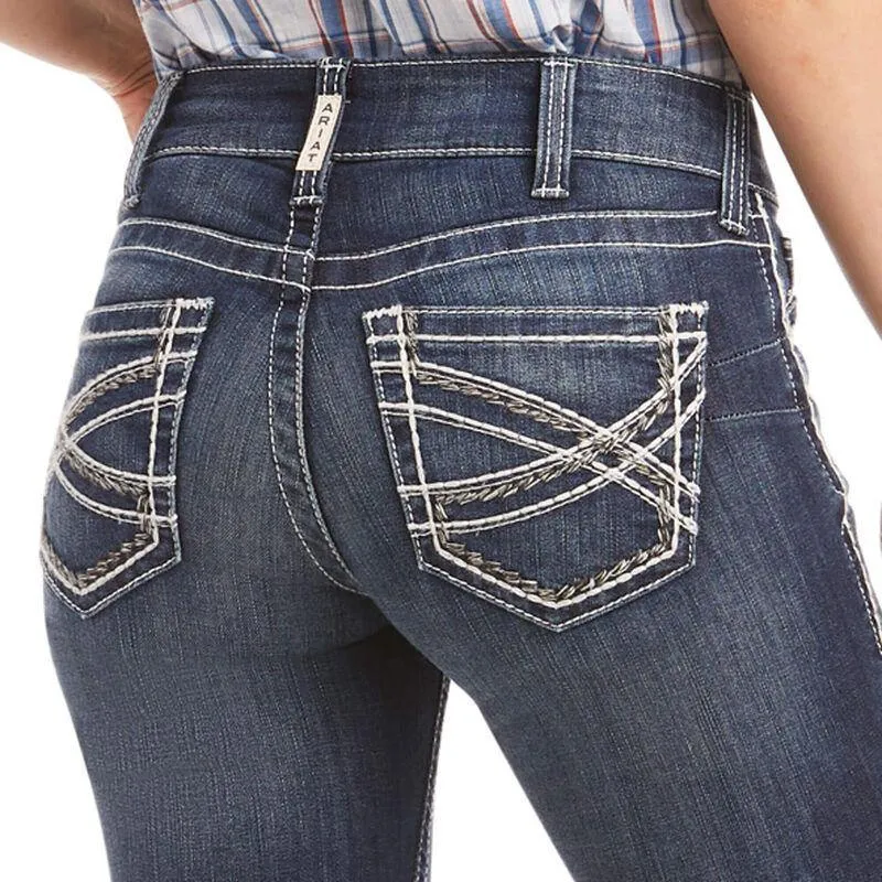 Women's Ariat R.E.A.L. Mid Rise Stretch Entwined Boot Cut Jean - Marine