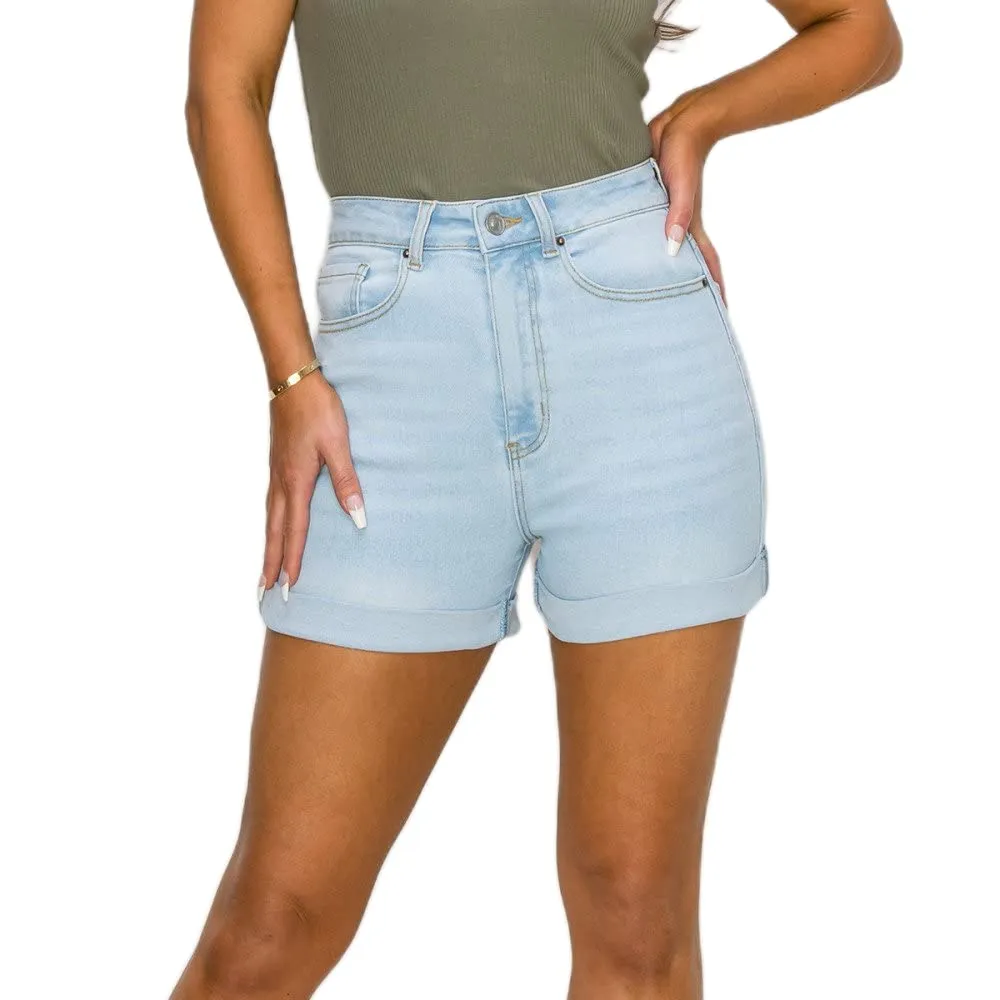 Women's Basic Casual Cuffed Denim Jean Folded Mom Shorts