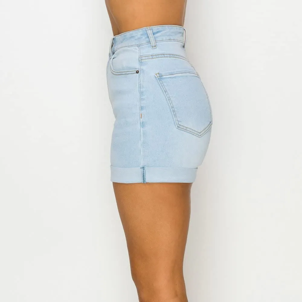 Women's Basic Casual Cuffed Denim Jean Folded Mom Shorts